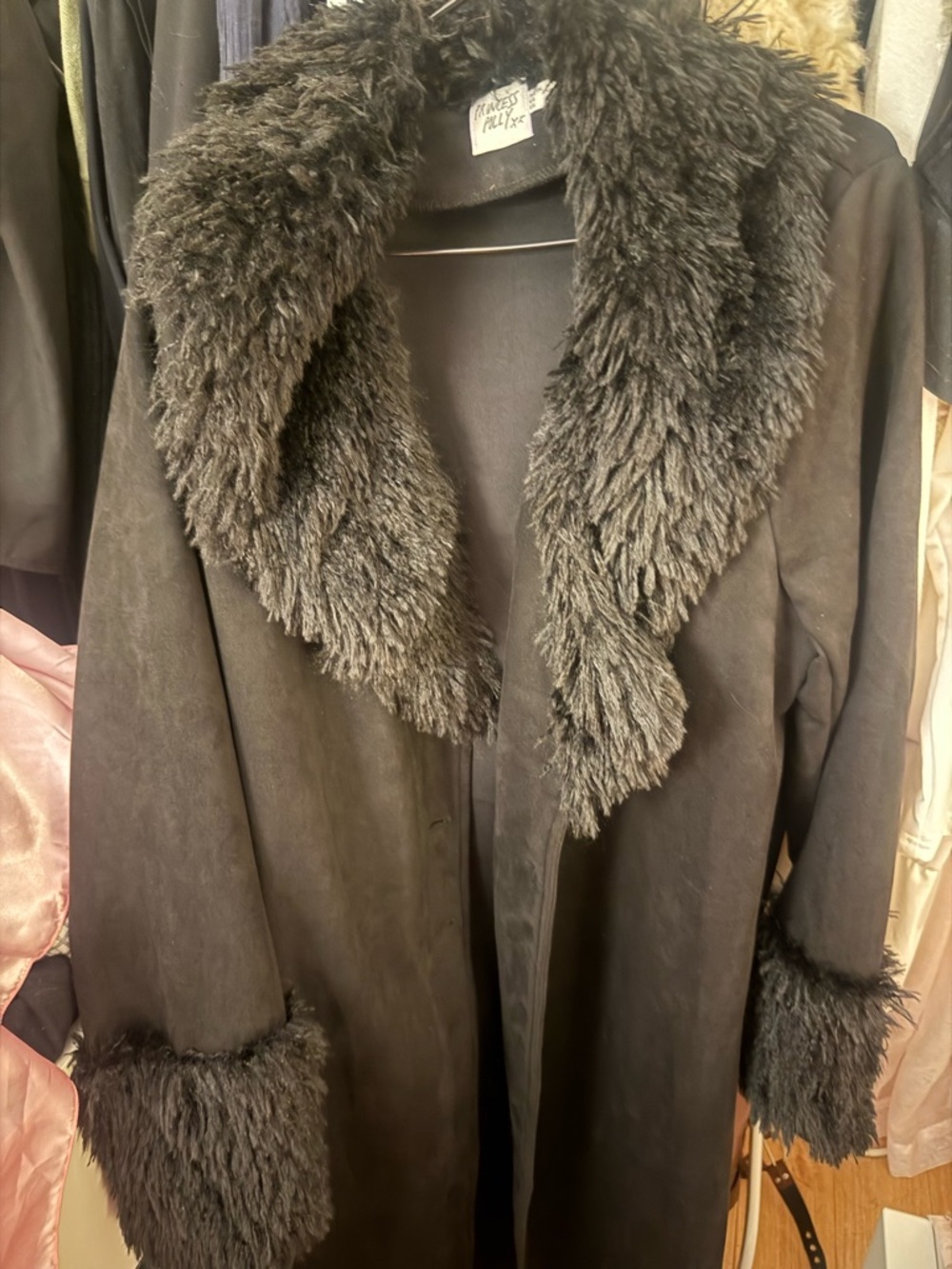 Princess Polly Black Faux-Shearling Trim Trench Coat